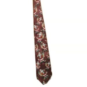 Damani Santa Claus Christmas Print Burgundy Men's Neck Tie USA Made (55"L X 3"W